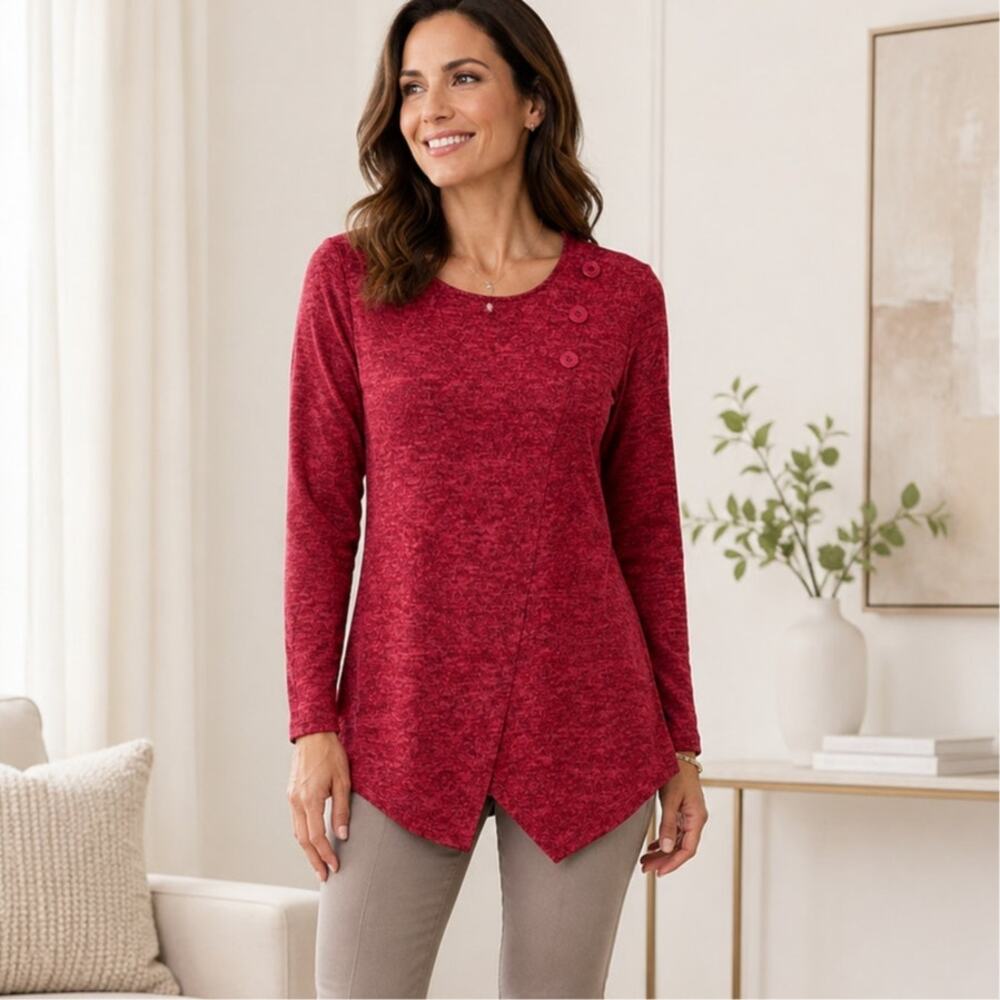 Soft Works Knit Top in Marled Red Size Small Petite